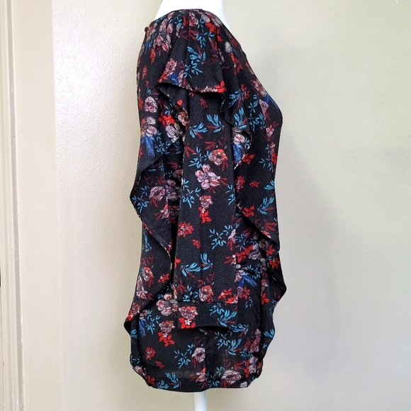 Free People Blouse Black Floral Dock Street Comb Ruffle Women's Small Shirt Top - Picture 3 of 13